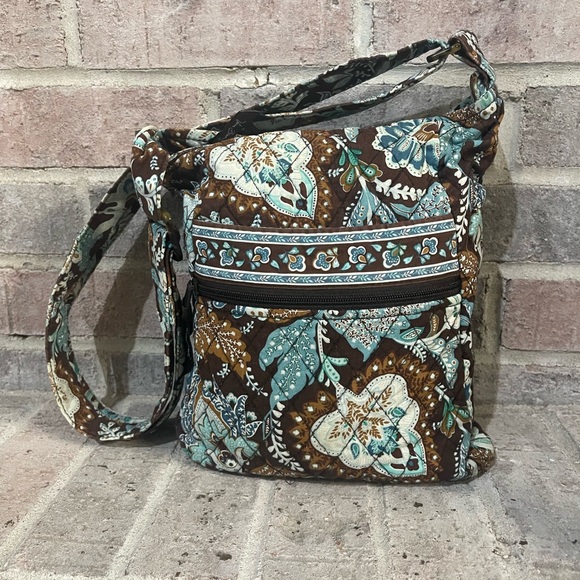 Vera Bradley Handbags - Vera Bradley Brown and Blue Floral Crossbody Bag